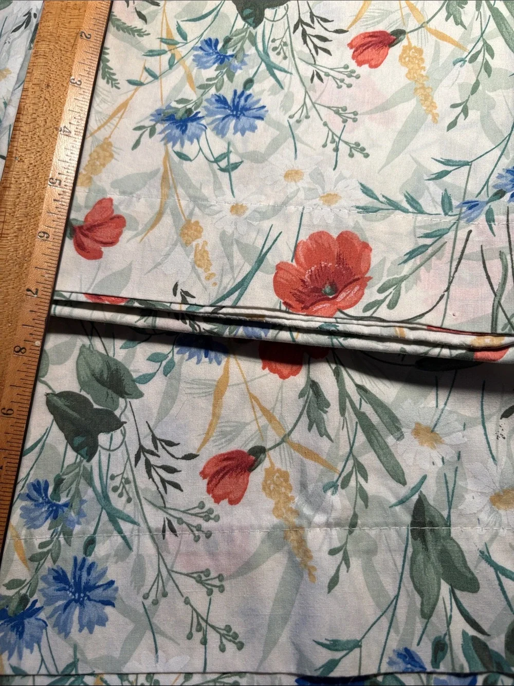 Vintage Floral Cotton pillowcase Set - Red & Blue Wildflower Print. VV